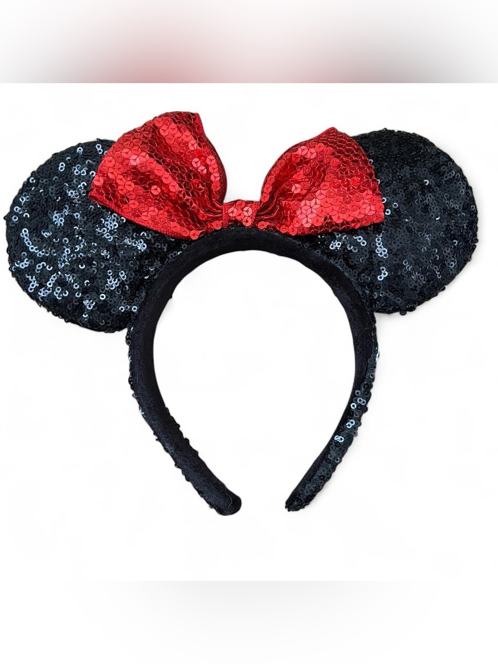 Disney Minnie Mouse Sequin Ears Headband Red Bow